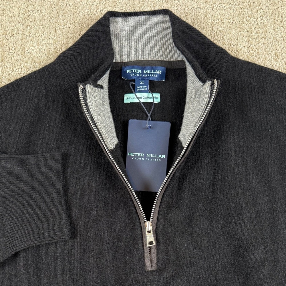 NEW Peter Millar Mens XL Black Artisan Crafted Cashmere Flex 1/4 Zip Sweater